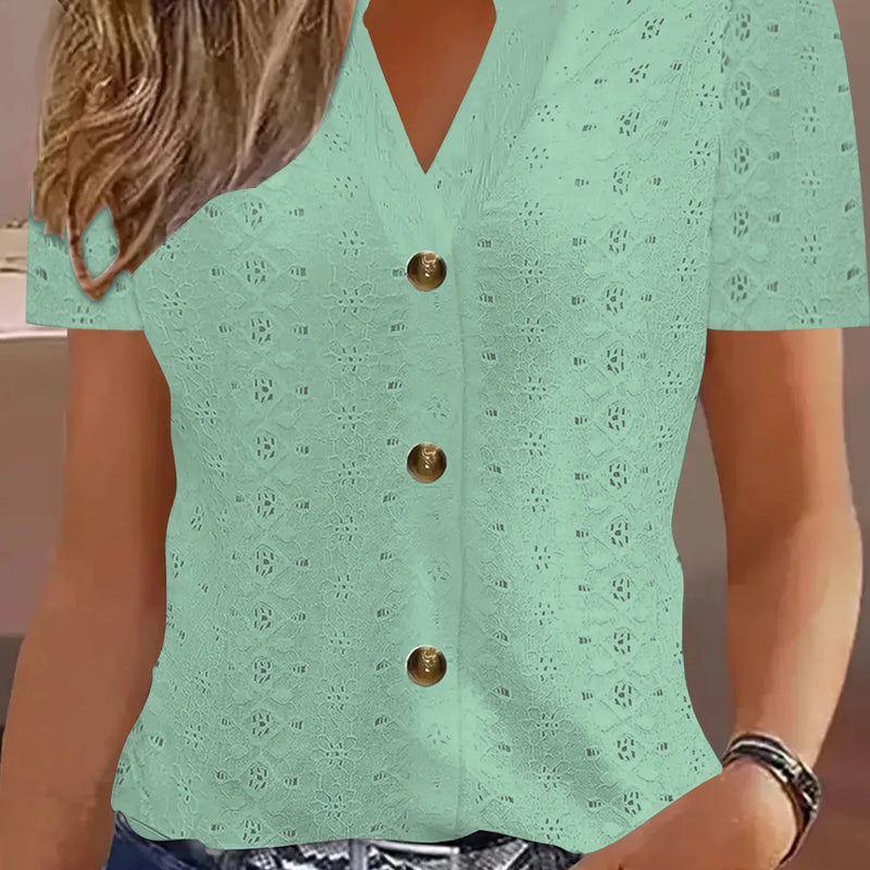 Y2k Tops Women's Summer Blouse Casual V-Neck Button Short Sleeve Tops Elegant Fashion Blouses Casual Loose Solid Colors Shirts