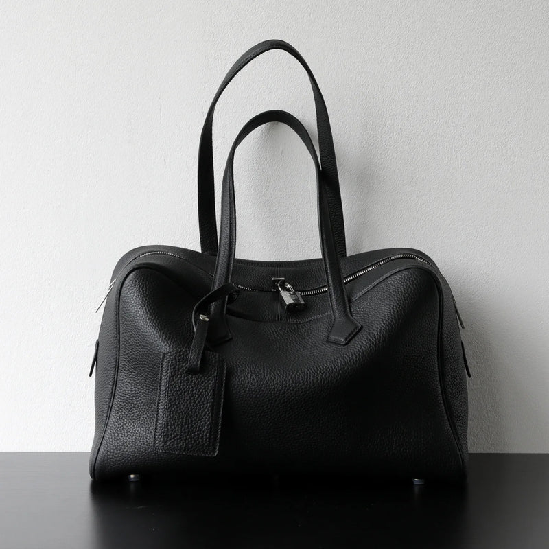 Premium First Layer Cowhide Boston Genuine Leather Women's Bag Simple Large Capacity Bowling Armpit Bag Portable Messenger Bag
