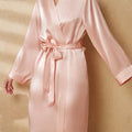 BirdTree, 100%Real Silk Simple Night-robe, Women V Neck Long Sleeve, Elegant Sexy Pajamas Robe, 2024 Summer Autumn New P469123QM