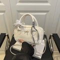 Zipper PU Leather Boston Handbag Lace Ribbon Bow Crossbody Bowling Bag Korean Style Waterproof Small Square Bag Travel