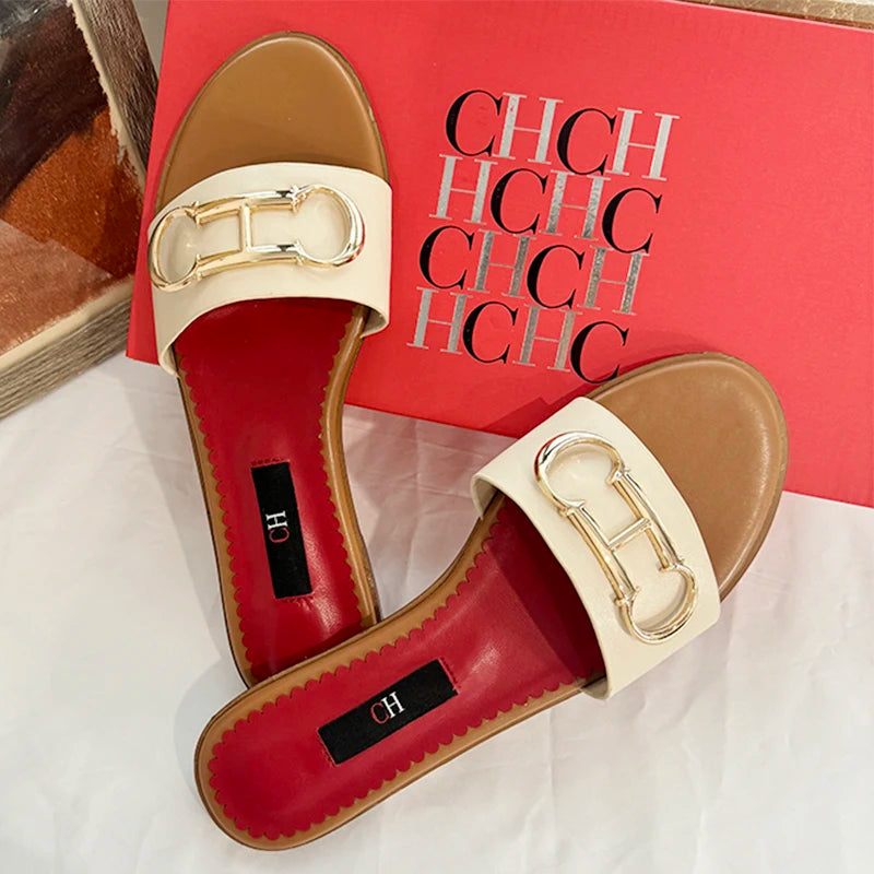 CH 2025 Summer New Women's Leisure Sandals Women's Slippers Simple Solid Colour Design Daily Style Fashion Women's Slippers
