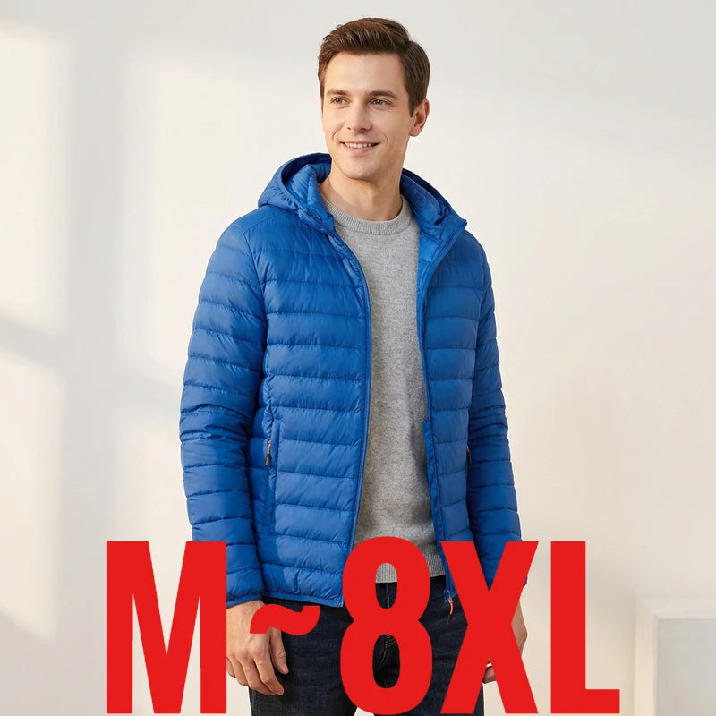 2026 New Men's Lightweight Padded Jacket Hooded Zip-up Parka Male Cotton Down Warm Demi-season Autumn Spring Warm Big Size Coat