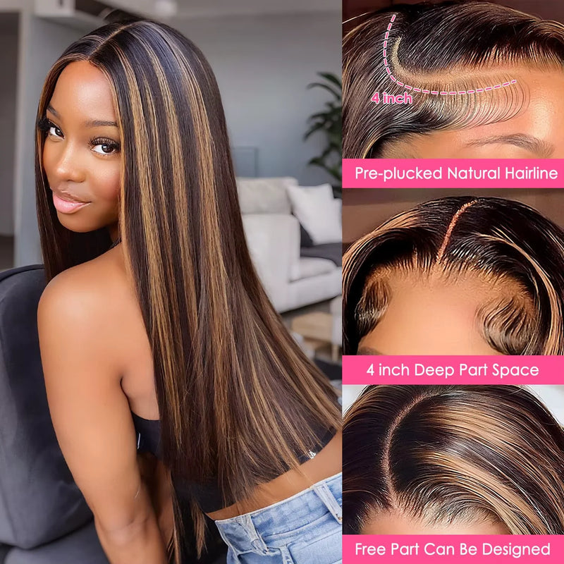 1B/30 Black and Blonde Highlights Bone Straight Human Hair Wigs 4/27 Highlight 13x4 13x6 HD Lace Human Hair Wig 30 36 Inch