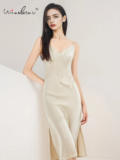 Winsleter-Women 16MM 100%Real Silk Elegant Nightgown | SAMAG