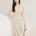 Winsleter-Women 16MM 100%Real Silk Elegant Nightgown, Sexy V Neck Solid, Backless Thin Chic Pajamas Dress, 2025 Summer P53623CC