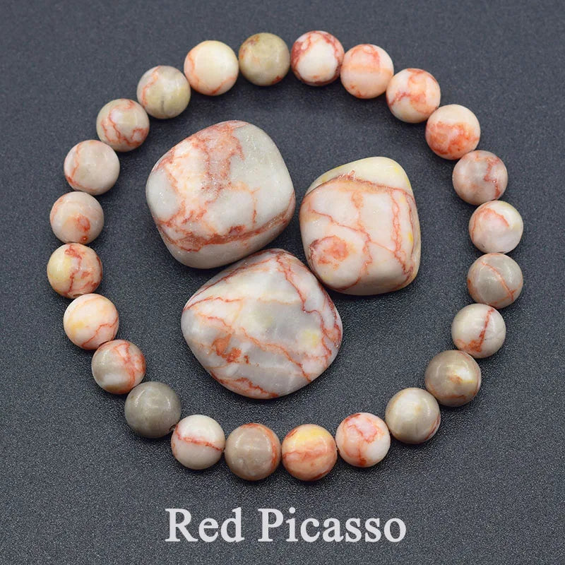 Women's Genuine Tree Patterned Agates Beads Bracelet Real