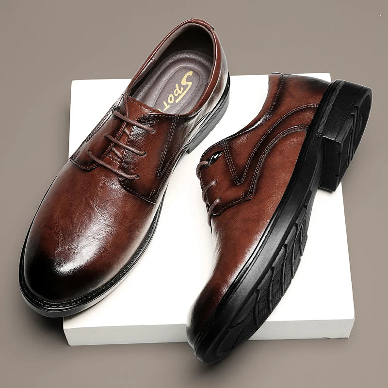 British Style Casual Leather Business Shoes Mens 2026 New Original Men's Office Shoes Fashion Lace-up Oxfords Walking Shoes