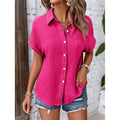 Women Casual Cotton Blouse Vintage Summer Short Sleeve Slim Shirt Elegant Turn Down Collar Solid Tunics Harajuku Streetwear Tops
