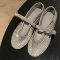 Round Head Hollow Out Women Shoes Fashion Crystal Cover Heels Ballet FlatsSummer Buckle Strap Sandals