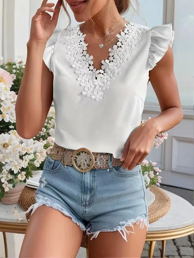 Elegant women's blouse with lace, sleeveless, summer | SAMAG