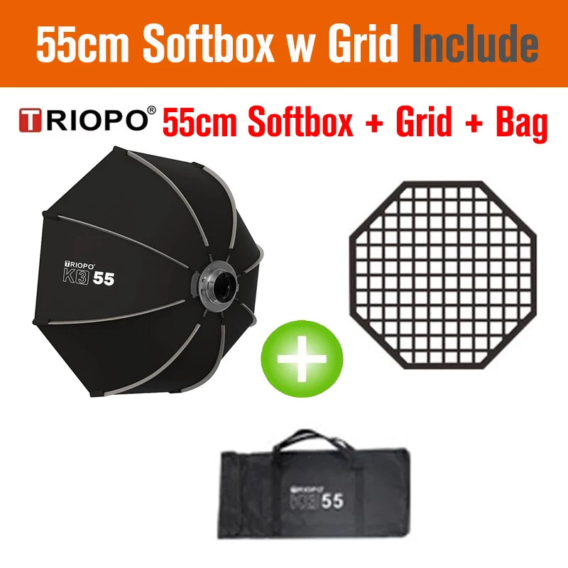 TRIOPO Bowens Mount Softbox K-3 55cm 65cm 90cm 120cm Quick-Setup Octagon Softbox for Godox Aputure Sokani Studio LED Video Light