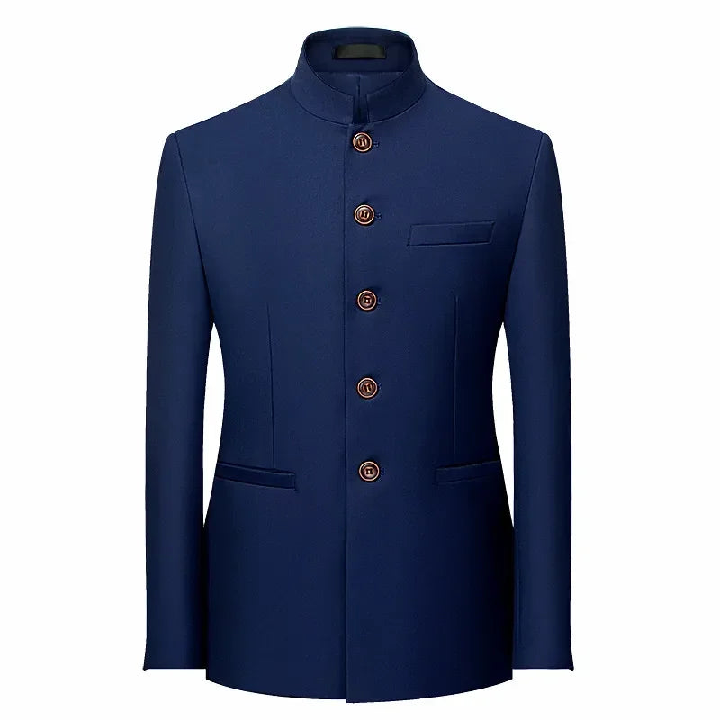 Chinese Stand Collar Men Blazer, Korean Style Solid Casual Suit Jacket, Fashion Slim Fit Dress Coat, Yellow,Burgundy,White,Black
