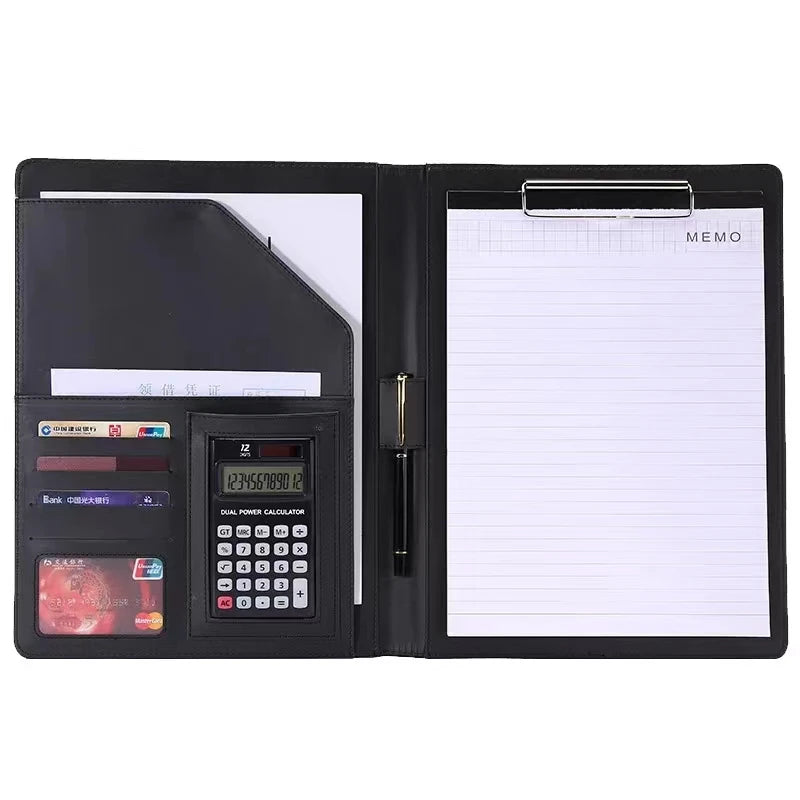 2026 A4 PU Leather Business Padfolio Organizer Case Vintage Binder Business Manager Document Pads Office File Folder