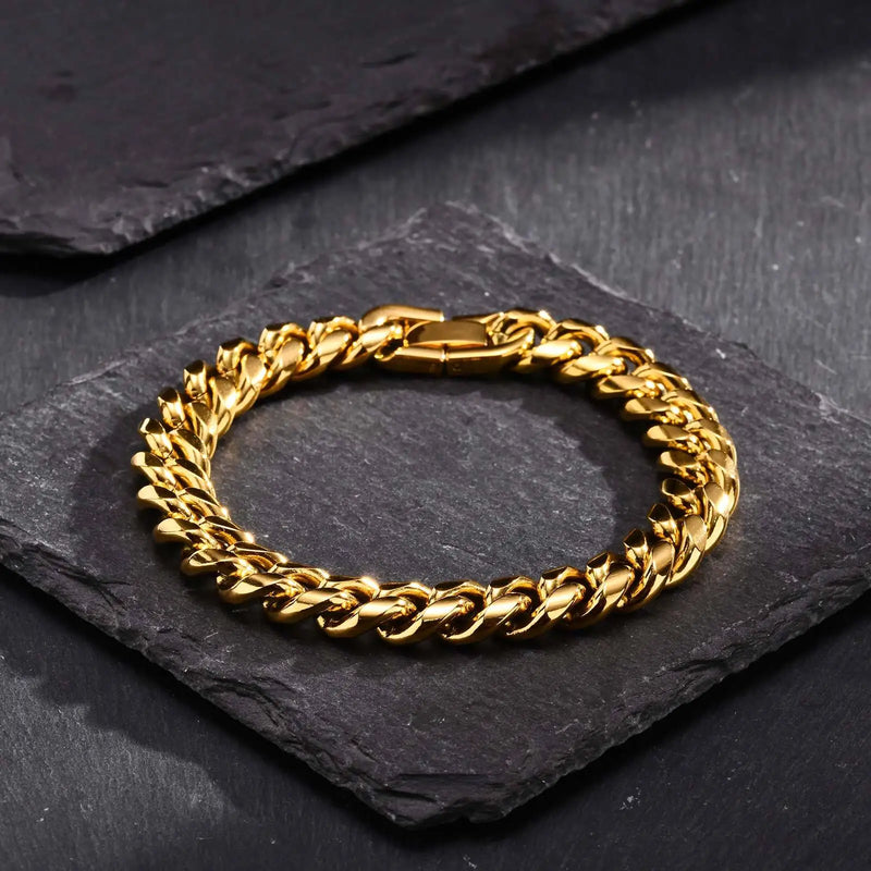 Gold Color Cuban Chain Bracelets for Men,6/8/10/12MM Stainless Steel Chain Link Wristband,Casual Hip Hop Male Jewelry Gift