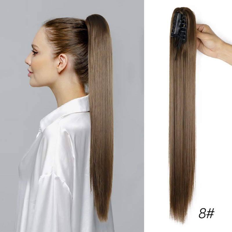 Synthetic Claw Clip On Ponytail Extension 22Inch Long Straight Wavy Ponytail Hair Ponytail With Claw Clip On Ponytail For Women