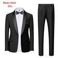 Black Men Autumn Wedding Party Three Pieces Set Large Size Male Blazer Coat Pants and Vest Fashion Slim Fit Suit