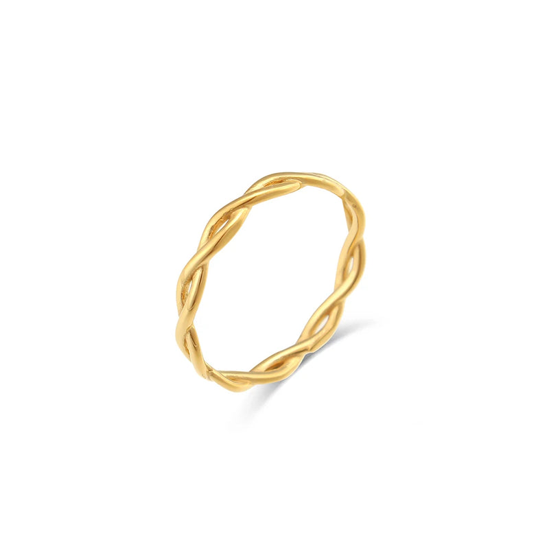 2022 New Super Minimalist Braided Twisted Thin Gold Rings For Lady Waterproof Stainless Steel 18K Gold Plated Girl's Ring