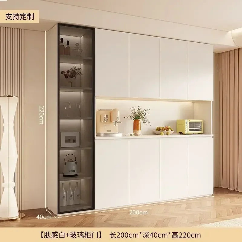 Y Sideboard Kitchen Hutch Cabinet Pantry Freestanding Buffet with Holder Power Outlet Glass Drawers Cupboard Microwave