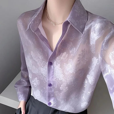 Fashion Lapel Solid Color Spliced Korean Shirts Female | SAMAG