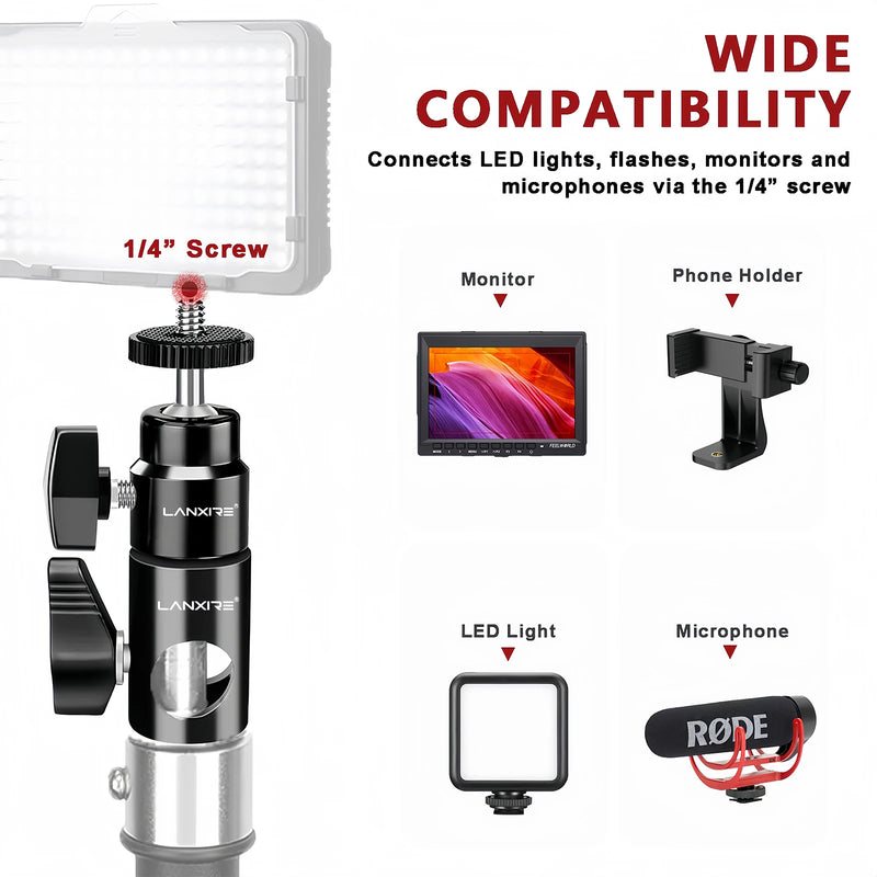 Lanxire Light Stand Adapter with 1/4" Screw Ball Head for Studio Monitor Stand Camera Mount Photo Studio Photography Light Stand