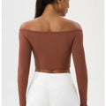 Long Sleeve Yoga T-Shirt for Women, Off Shoulder, Sexy Tight Gym Workout Top, Naked Feeling, Quick Dry Sports Activewear