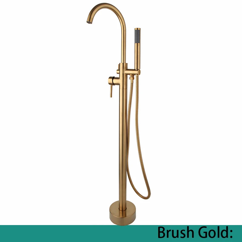 KEMAIDI Golden Plated Bathtub Filler Shower Roman Tub Faucet Set Free Standing Black Bath Shower Systerm Round Spout Mixer Tap