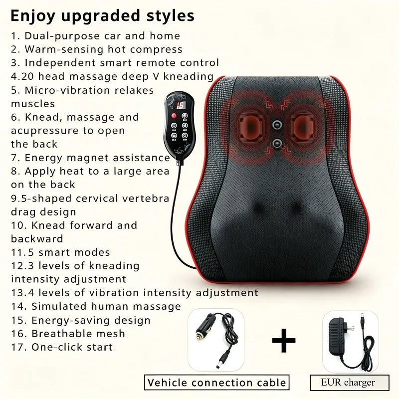 Car Home Use Electric Massage Cushion Neck Shoulder Waist Back Full Body Relax Massage Pillow