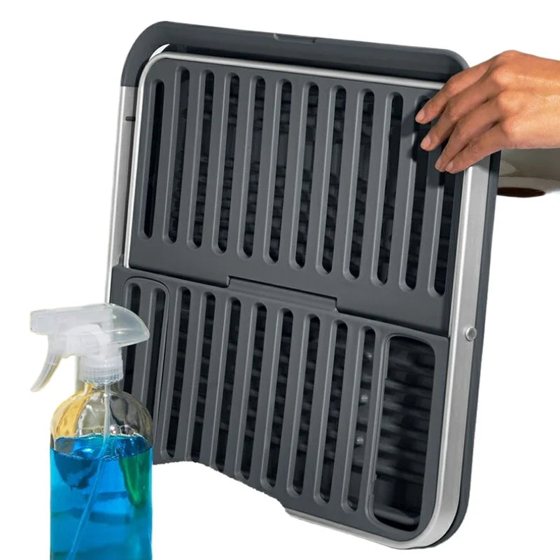 Aluminum Fold Flat Dish Drying Rack 2 Tier with Drainboard Collapsible for Kitchen Counter Space Saving - View 5 | SAMAG