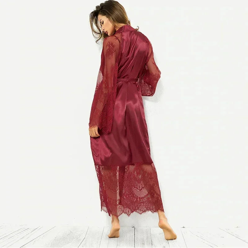Sleepwear Women's Bathrobe Sexy Lingerie Lace Satin | SAMAG