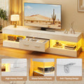 67" TV Stand for 75" TVs, High Gloss LED Media Console with Stone Doors, Drawer & Storage for Living Room, White