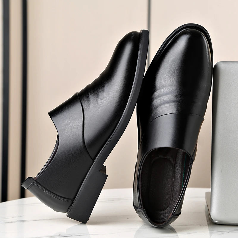 New Genuine Leather Men's Flat / 6CM Heightening Elevator Shoes Business Formal Leather Shoes Man British Casual Wedding Shoes