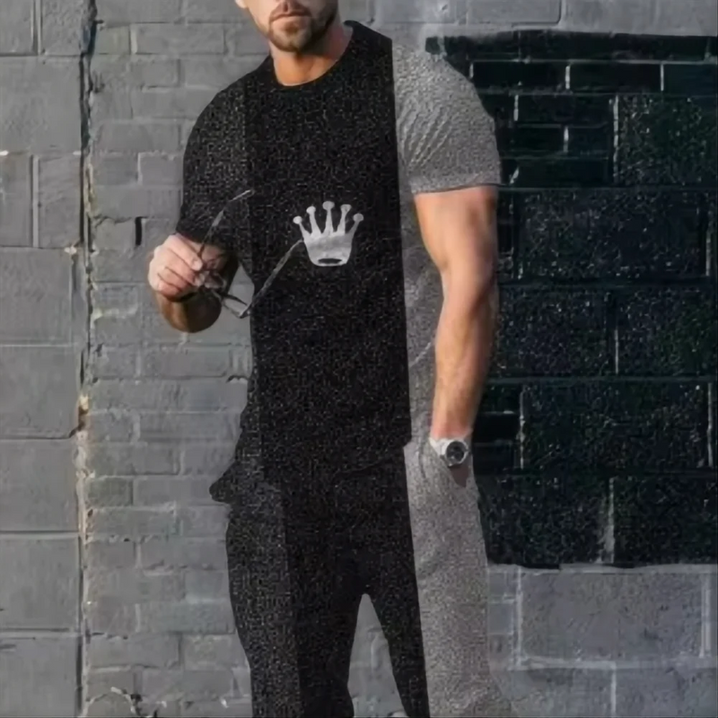 Men's Summer Fashion Sports Set Trendy 3D Printed Casual Jogging Street Wear Short Sleeve T - shirt Long - View 7 | SAMAG