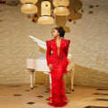 Sparkling Red Mermaid Ball Dress Luxury Beaded Feather | SAMAG