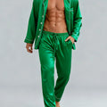 Men's Luxury Faux y Pajama Set with Black and White Contrast Trim, Long Sleeve and Pants, Comfortable Loose-Fit Loungewear