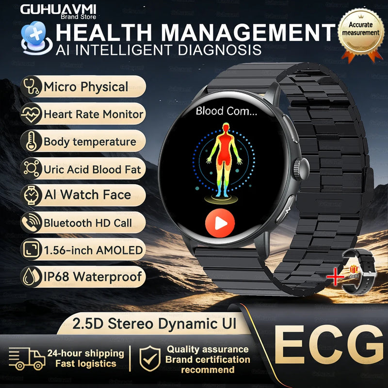 2026 New AI Accurate Diagnosis Body Fat Uric Acid BP ECG SmartWatch HD AMOLED Screen call Sport Health Smart watch For Men women