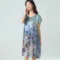 19MM 100% Mulberry  Silk Dress Pajamas Sleeping Home Dress Nightwear Women's Loose Plus Size  Short Sleeve Summer  40-80kg