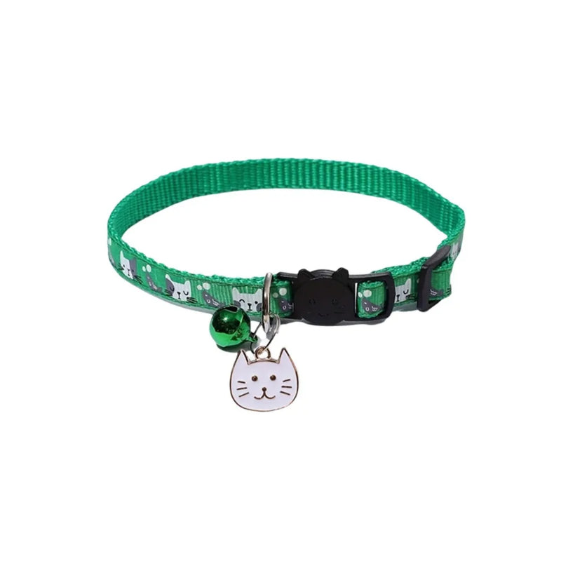 Adjustable Pet Cat Collar Quick Release Safety Buckle Anti-choking Puppy Collar with Cat Face Pendant Bell Cat Pattern