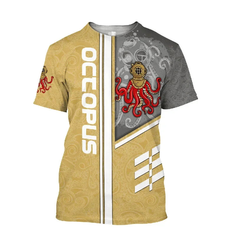 Tentacle Organism Pattern T - Shirt For Men Retro Ocean - View 16 | SAMAG