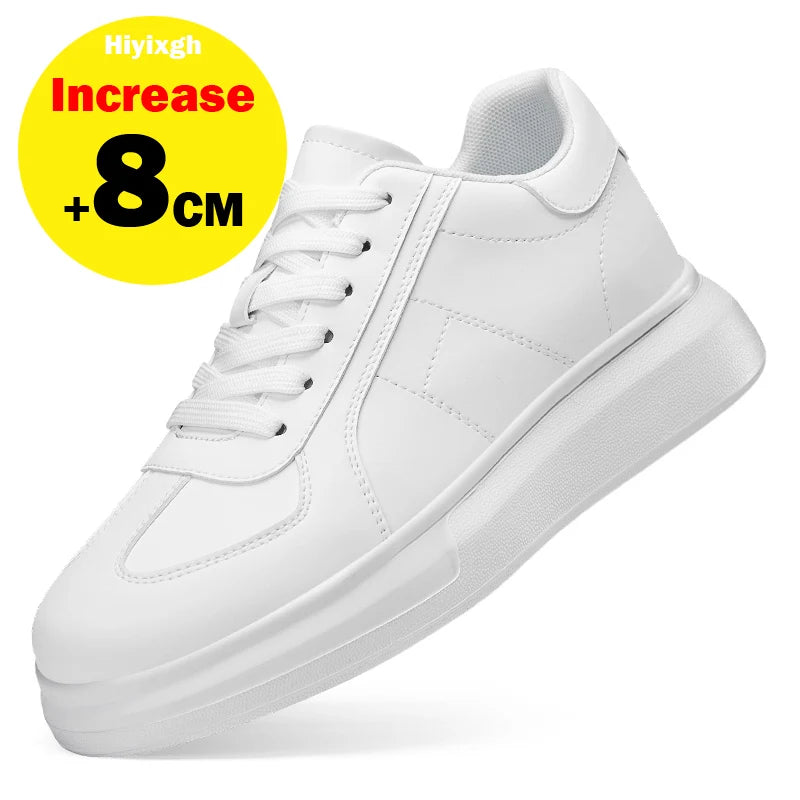 Men's Invisible Height Increasing Elevator Shoes Lace-up Sporty White Sneakers 6cm 8cm 10cm Taller Size Plus Invisible Elevate