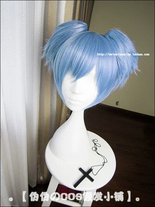 Assassination Classroom Shiota Nagisa Short Blue Ponytails Heat Resistant Hair Cosplay Costume Wig + Track + Wig Cap