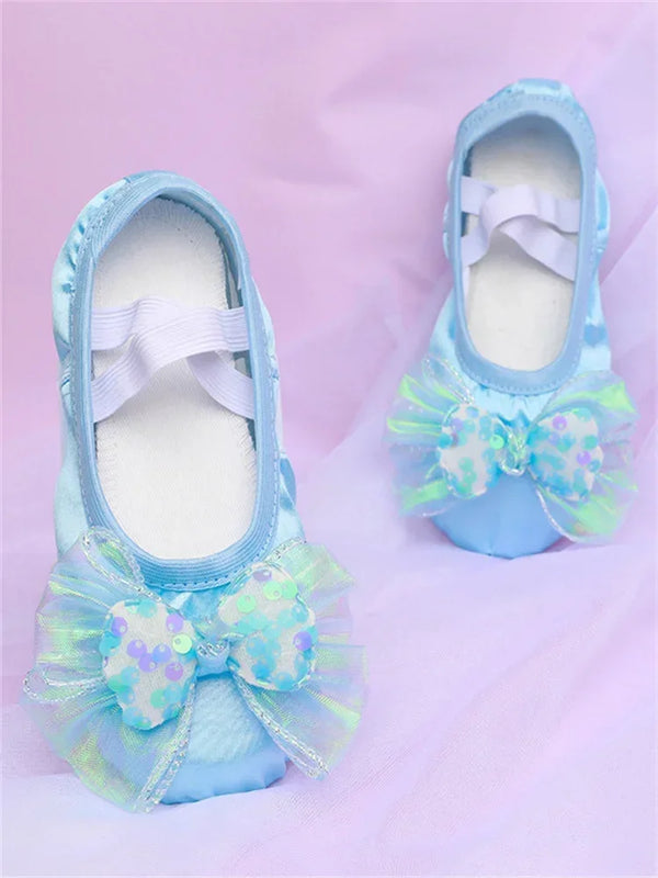 Blue,Pink,Purple Girls Dance Soft Sole Kids Ballet Dancing Shoe Cute Stage Show Cat Paw Shoes Bow Accessories