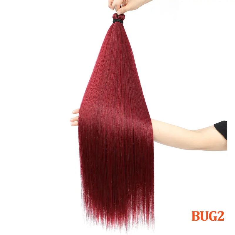 Gladys 28 Inch Crochet Braids Hair 3PCS 300g Synthetic Orange 60MW Ombre Brown T1B-330-276 Straight Braiding Hair Soft Pony Hair