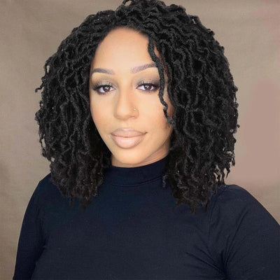 14 Inch Synthetic Hair Curly Dreadlock Wig Full Lace Faux Locs Wig With Baby Hair Curly Braided Wig For Women Twist Braid Wigs