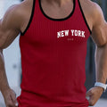 Summer European and American trendy men's fitness veststriped sports training styleslim-fitting casual vestwith letter printing