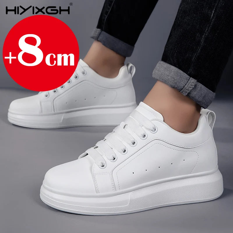 New men's leather elevator shoes 6 cm 8 cm invisible height increase white black sneakers leather height increase casual shoes