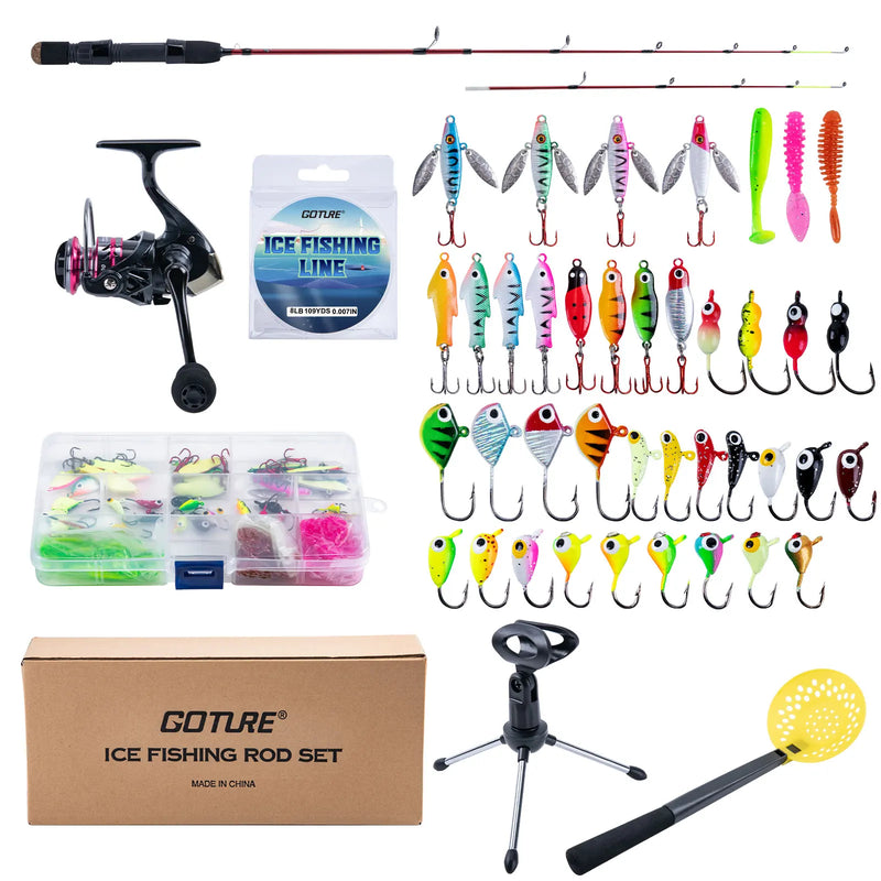 Goture Winter Ice Fishing Rods 32‘’ 2 tips Spinning Rod M/MH Power Cork Handle Ice pole Ultra-light Carp Fishing