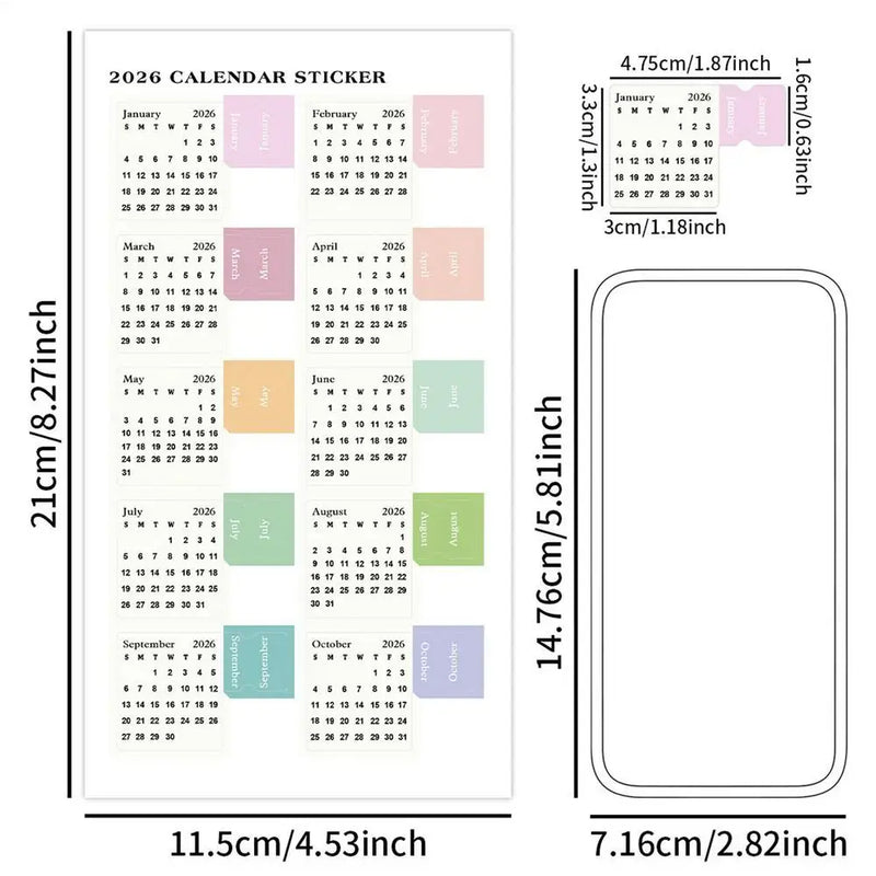 2Pcs 2026  Calendar Stickers Monthly Planner Stickers Labels For Diy Scrapbook Journals Notebooks Scheduling School Office