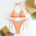 Solid Brown String Halter Triangle Micro Bikini Thong | SAMAG