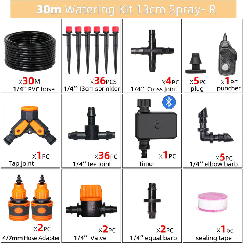 13cm 8-Hole Sprinkler Drip System 1/4'' Hose Wifi/Bluetooth-compatible Timer Kit for Garden Pot Plant Automatic Irrigation Devic