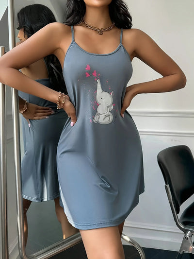 A new style of cute elephant - patterned halter dress | SAMAG